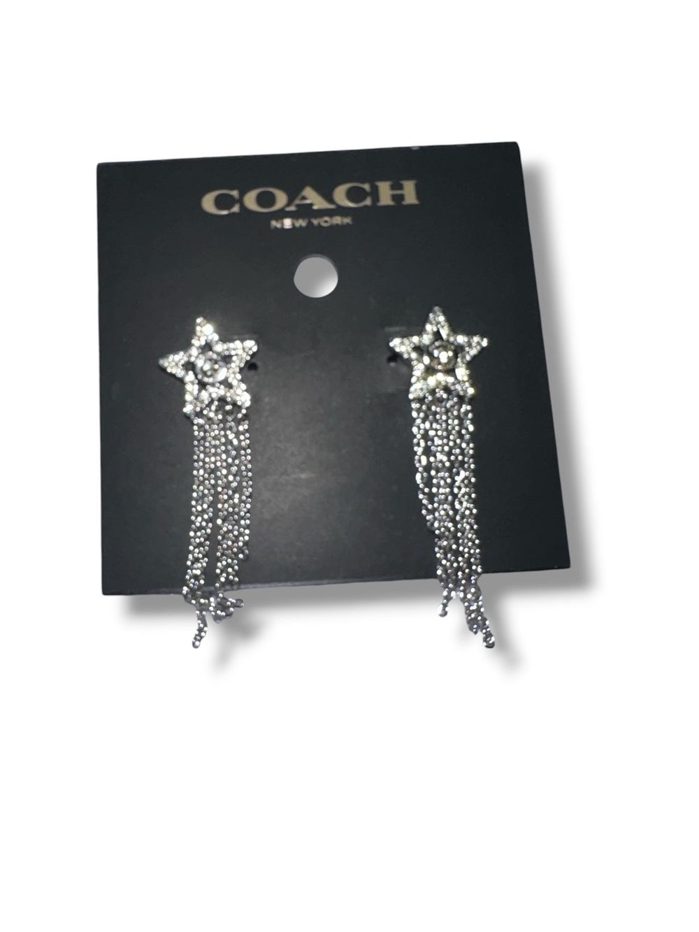 ✨ NWT Coach Signature Pavé Star Tassel Fringe Drop Earrings ✨ - Picture 5 of 6